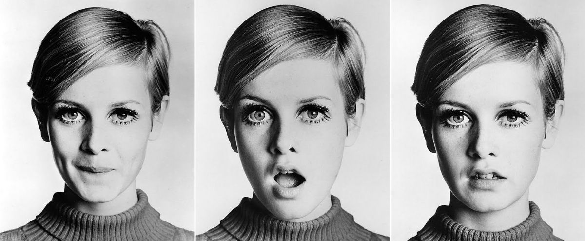 Twiggy wearing a mod minidress by Louis Féraud and leather shoes by  François Villon, work by Bert Stern
